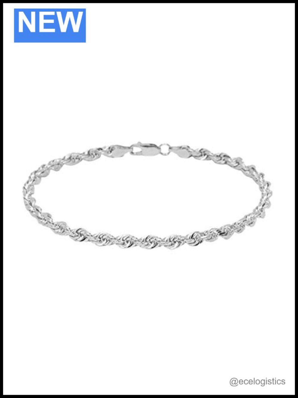 14K Gold 4mm Diamond Cut Rope Chain Anklet 10"